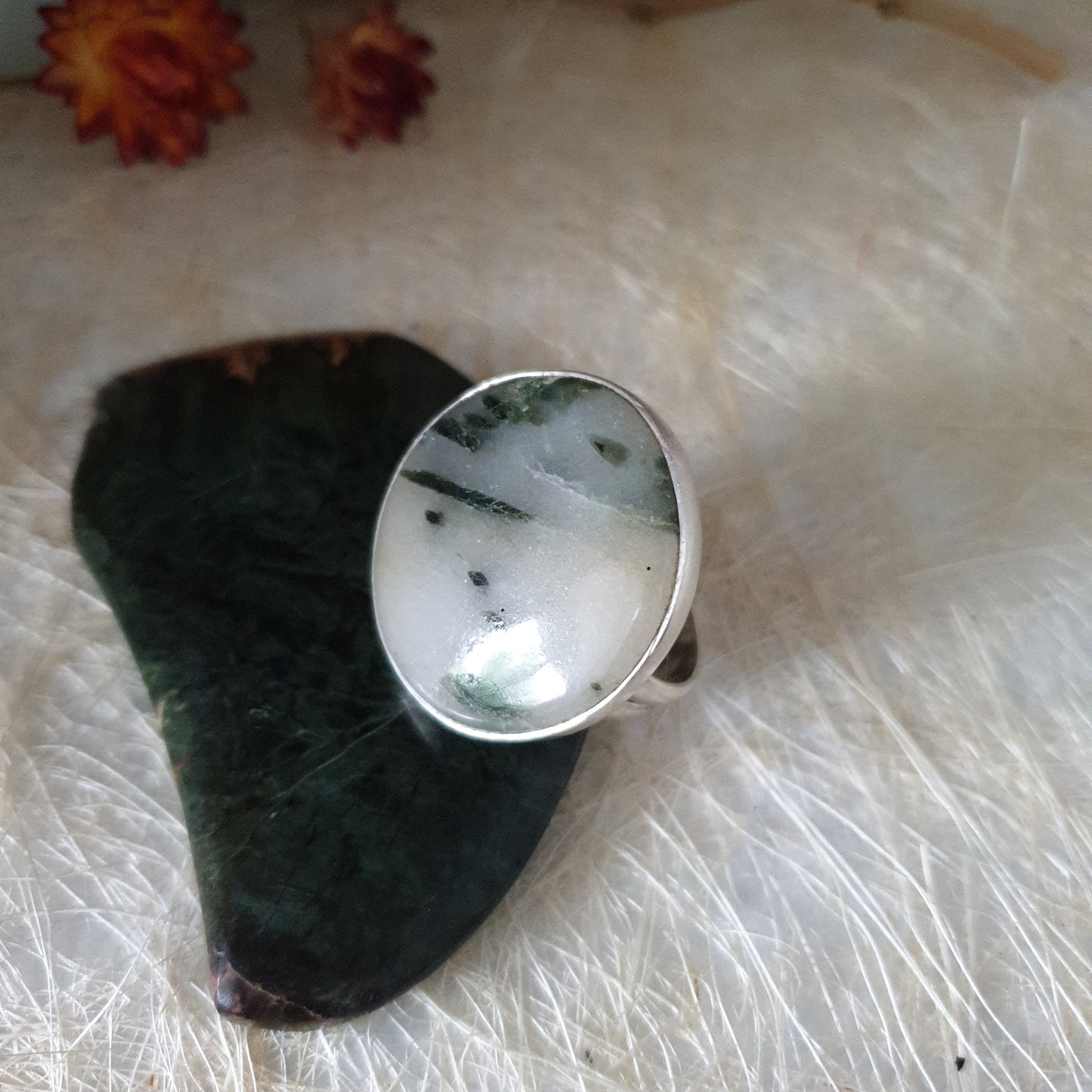 Green Tourmaline and Quartz Sterling Silver Ring