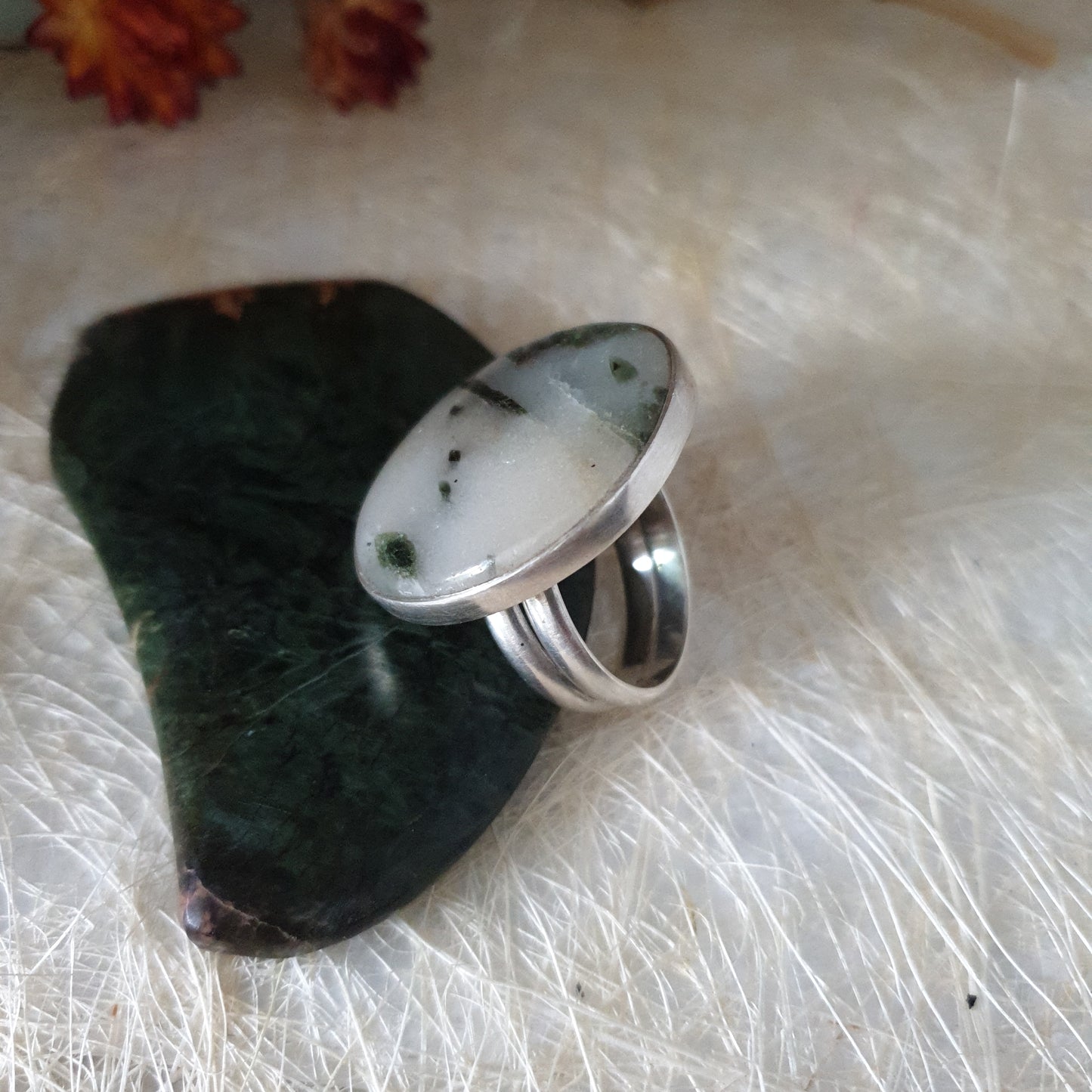 Green Tourmaline and Quartz Sterling Silver Ring