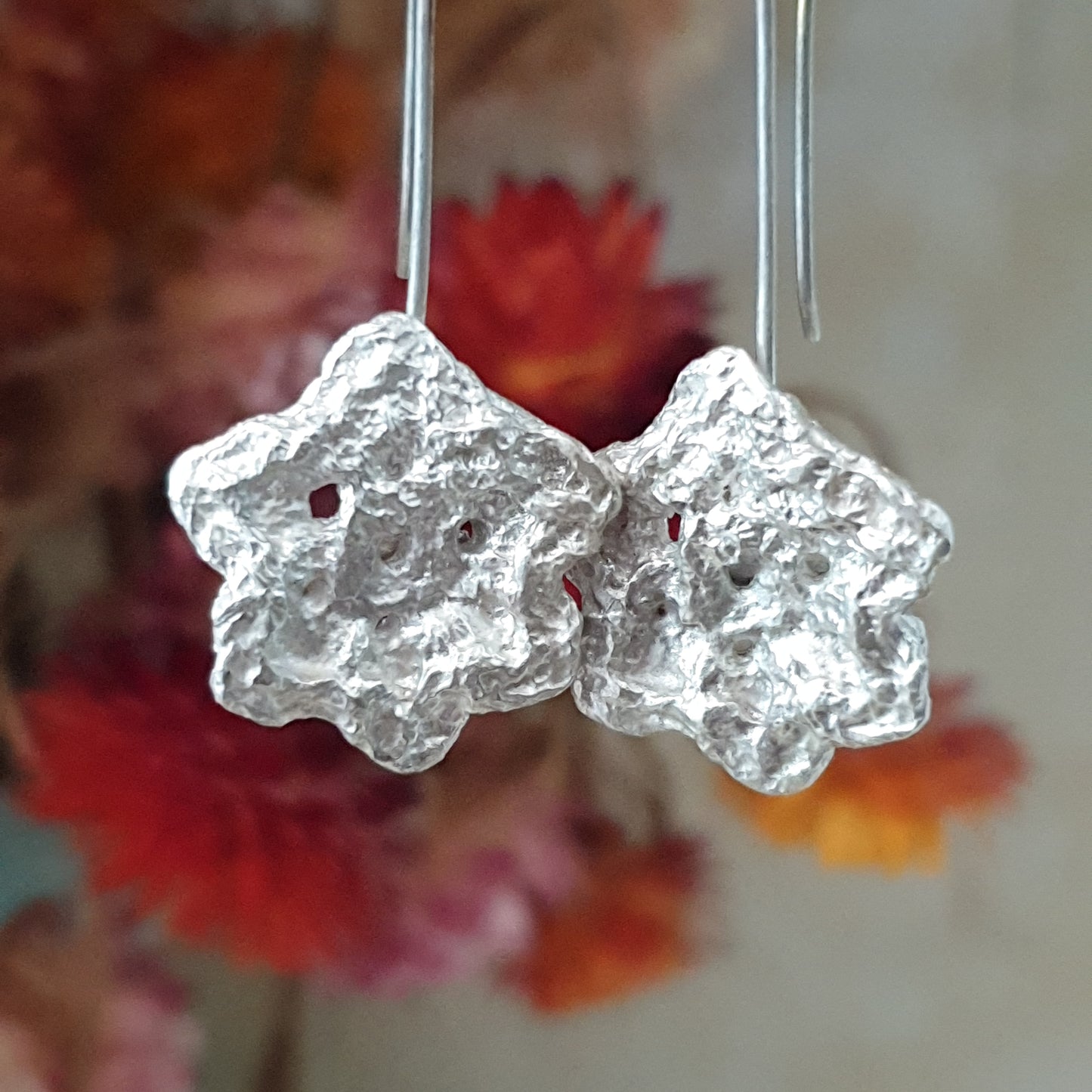 Crochet Flower Silver Earrings