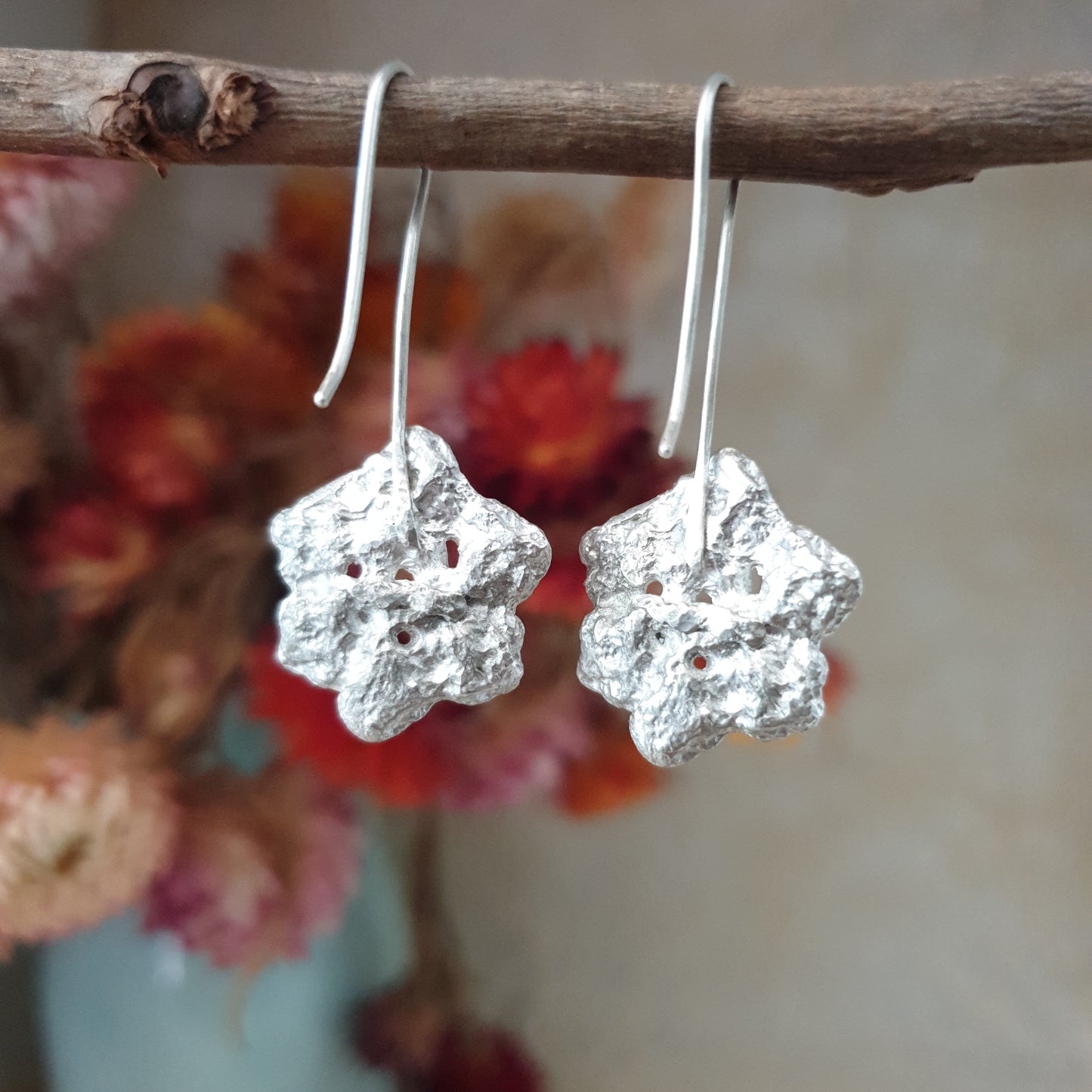 Crochet Flower Silver Earrings