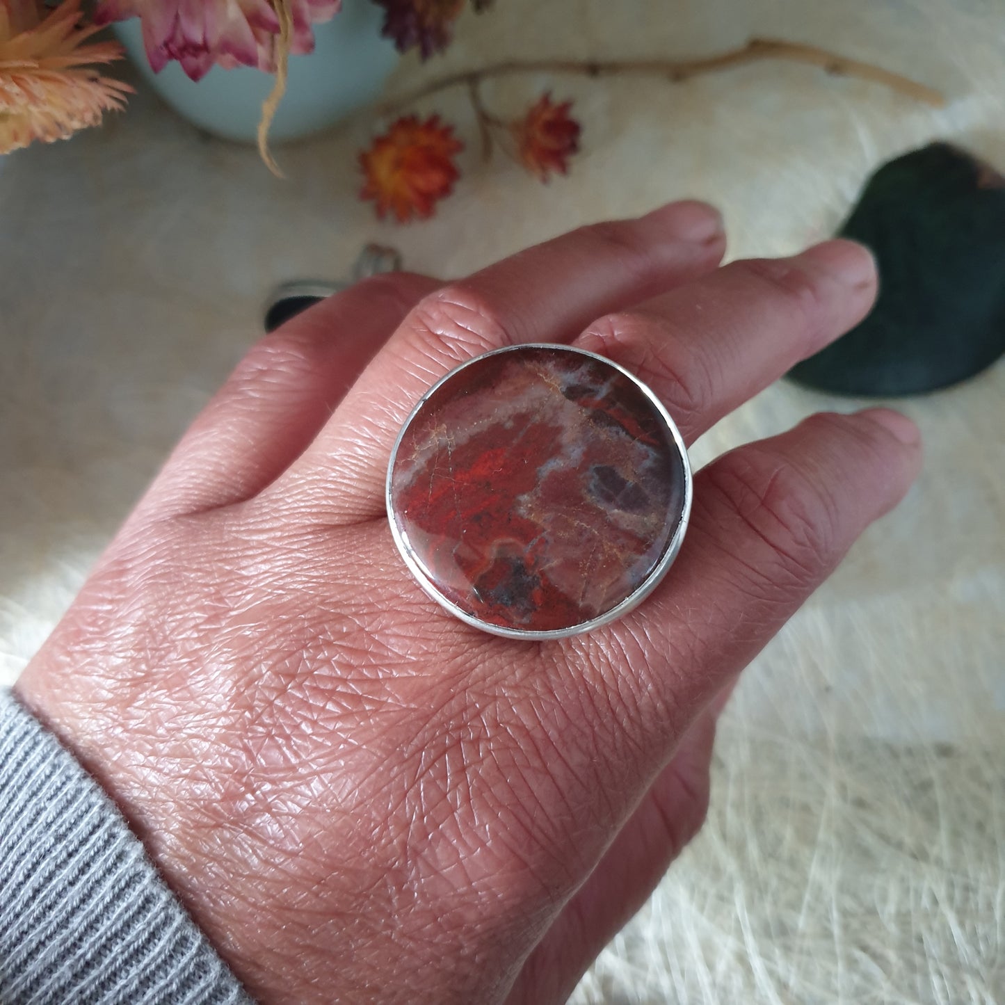 Rainbow Jasper Sterling Silver Ring