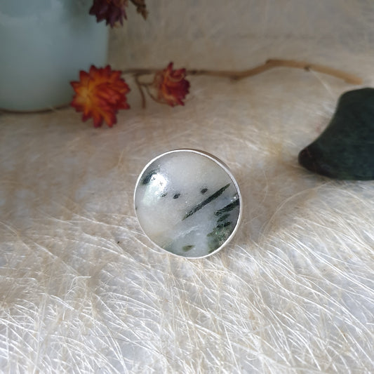 Green Tourmaline and Quartz Sterling Silver Ring