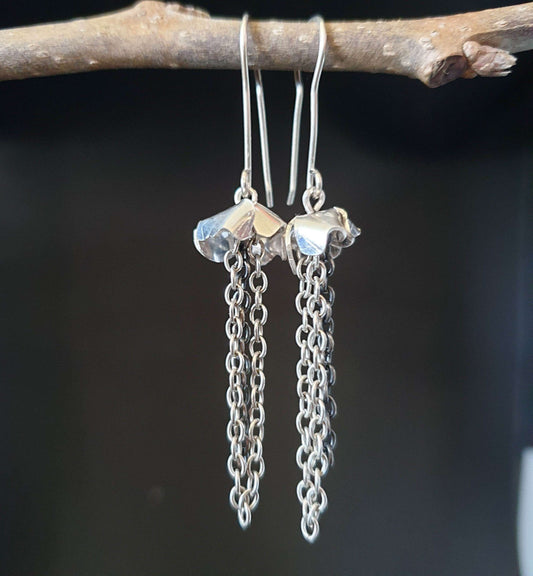 Silver Flower Drop Earrings