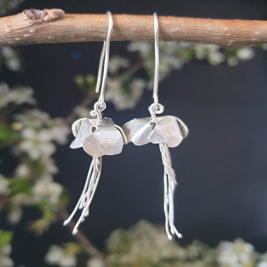 Silver Flower drop earrings